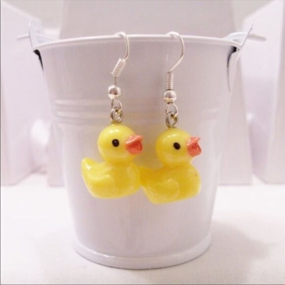 Cute earrings zinc alloy nickel free yellow. Duck  plus new Ipsy bag dreams - Picture 1 of 7